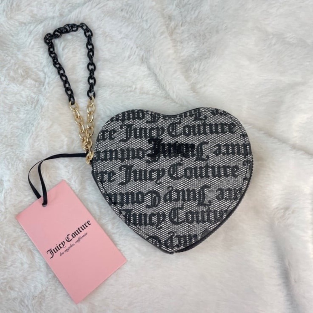 NEW Juicy Couture Black Gothic Logo Heart Coin Purse‎ Wristlet NWT
